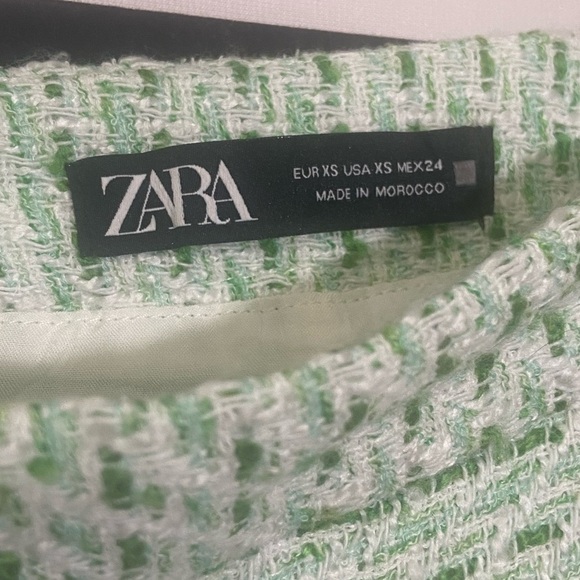 ZARA LIKE NEW pastel green tweed pleated mini skirt preppy academia size XS - Picture 6 of 7